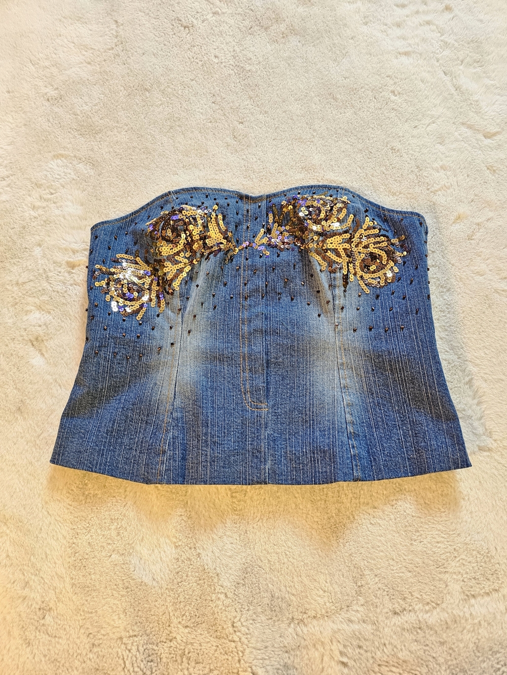 Vintage Randolph Duke The Jeans Look Sequin Detail Strapless Corset Lop Size S